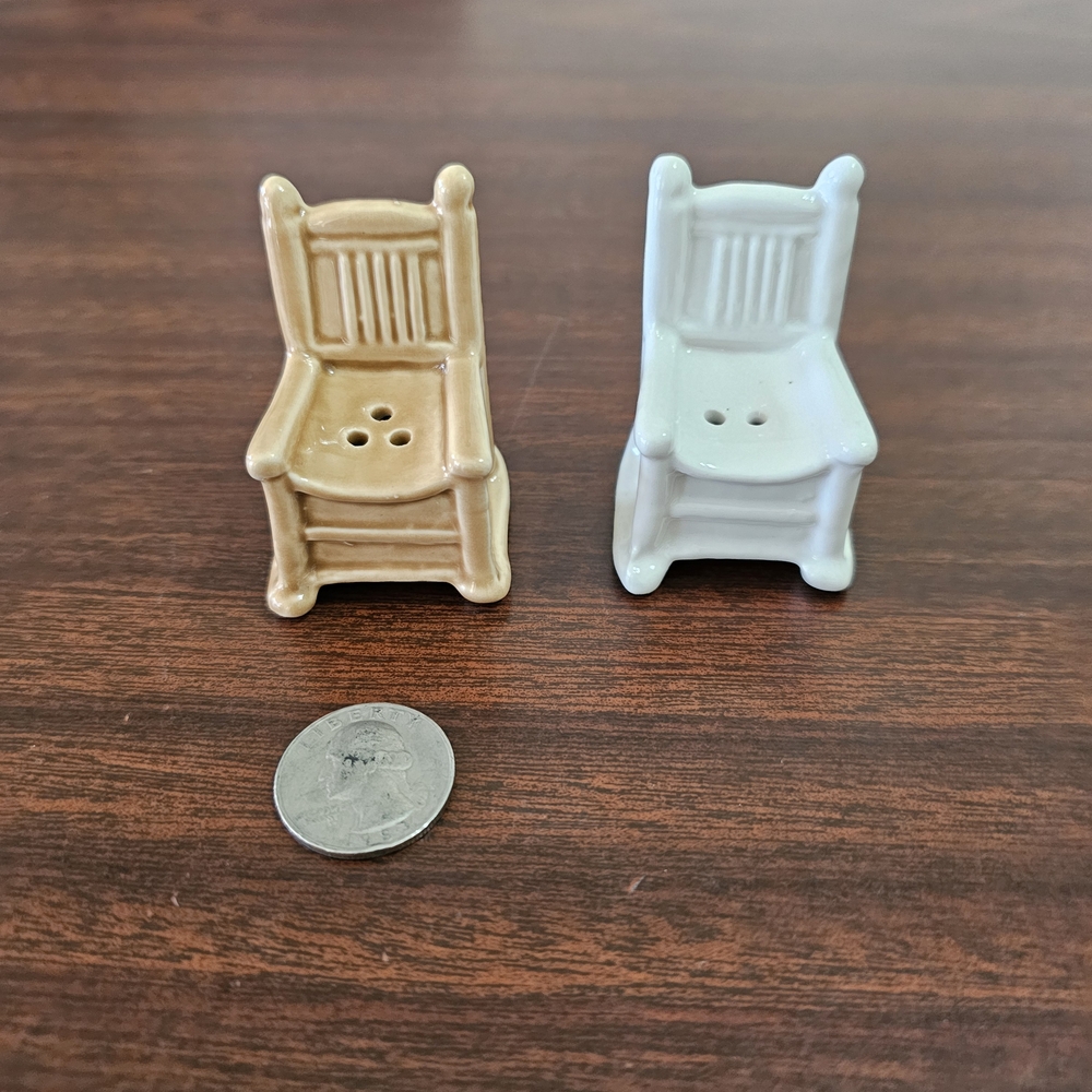 Miniature Chair Salt and Pepper Shakers - Tan and White